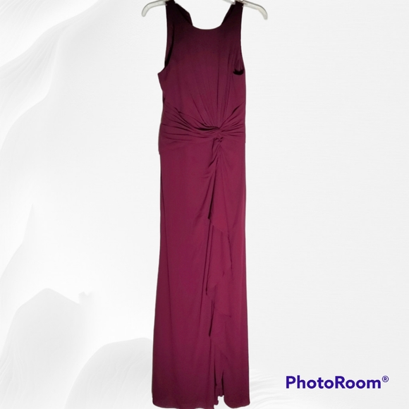 David's Bridal Red Solid Column Dress color Wine - Picture 4 of 15